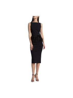 Chiara Boni Black Aidos Feather Peplum Cocktail Dress Size 8